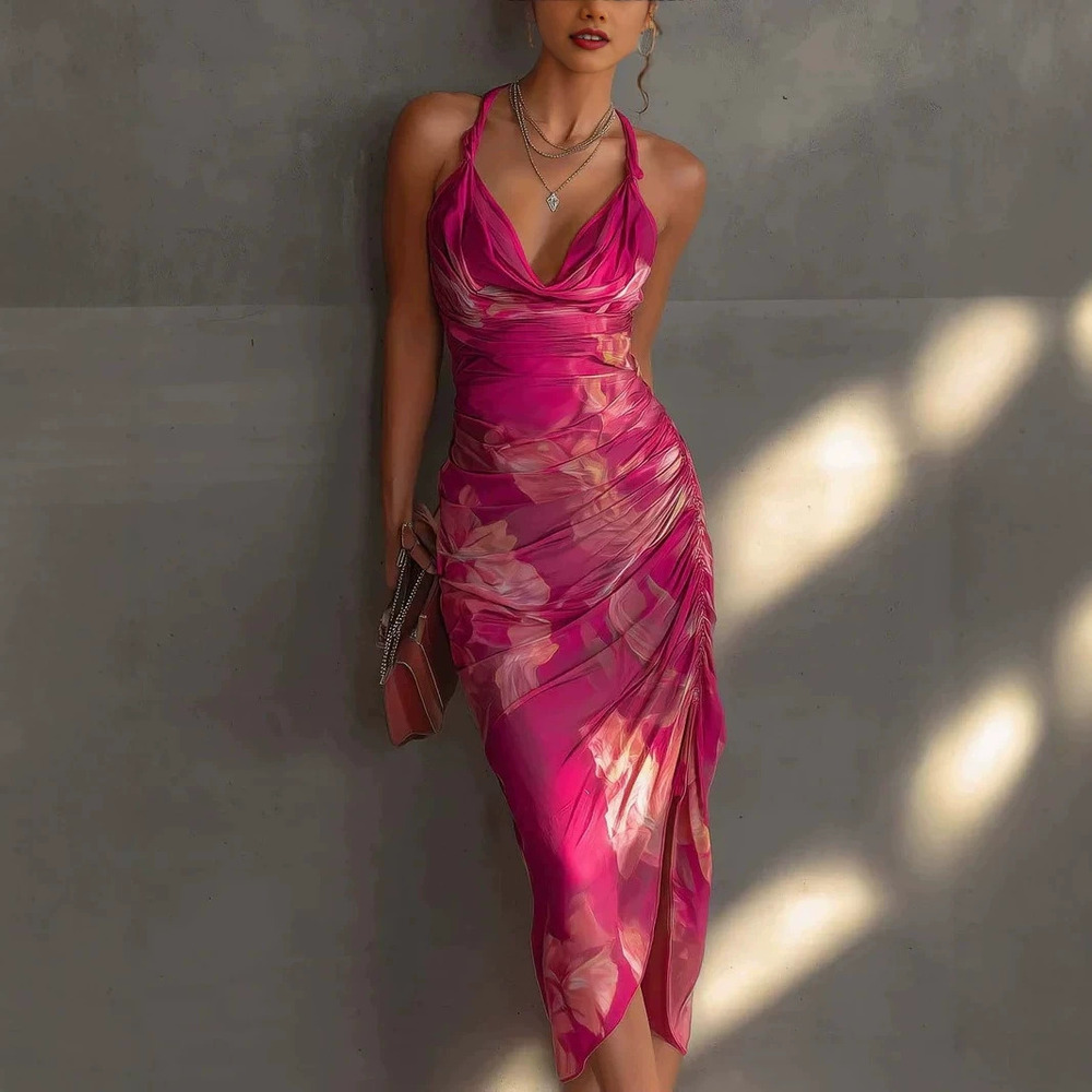 ZARA Strappy Backless Printed Bodycon Slit Maxi Dress